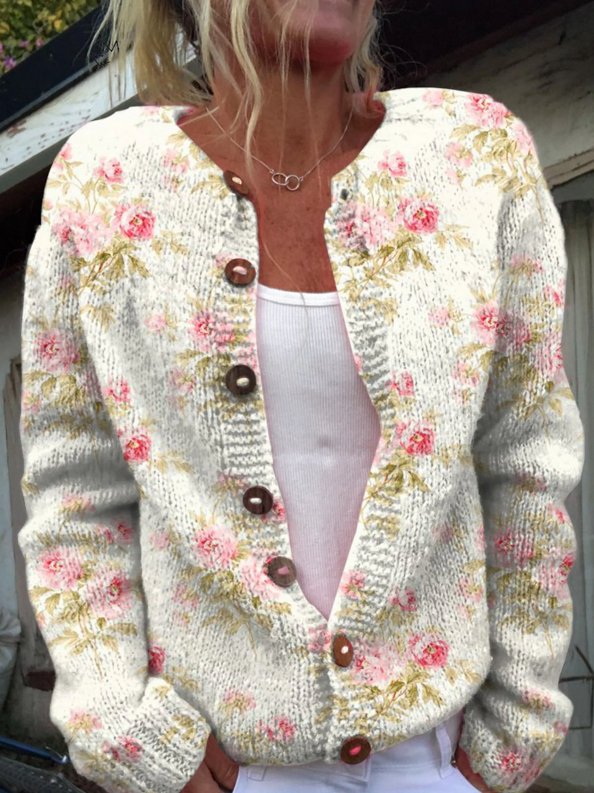 Serenella | Cardigan in maglia a fiori vintage