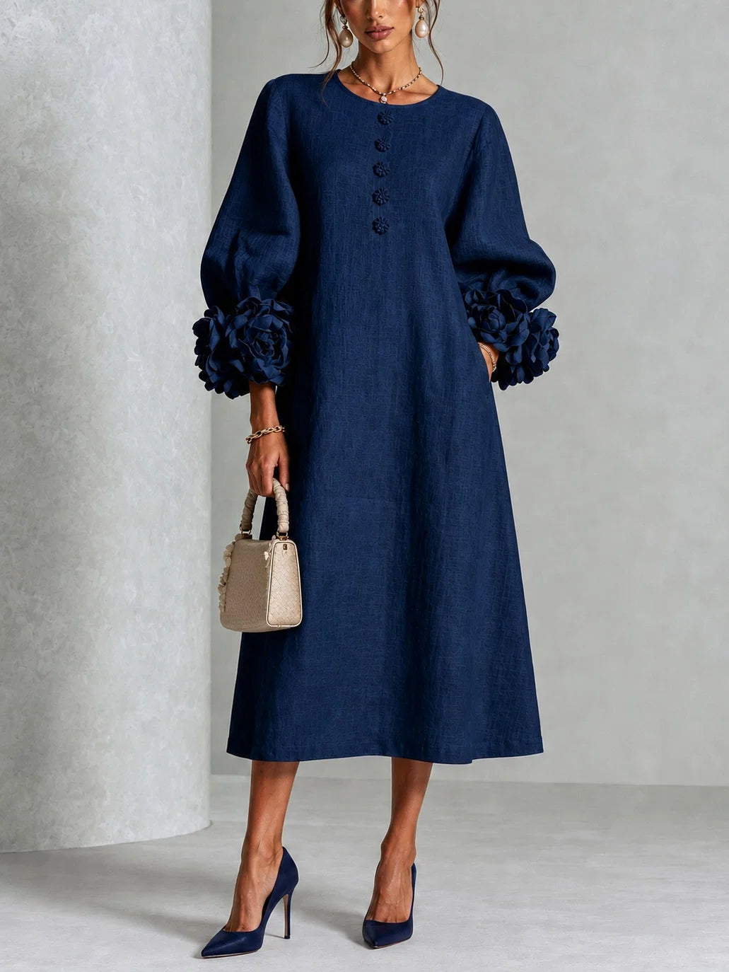 Desiré - Vestito midi con polsini floreali