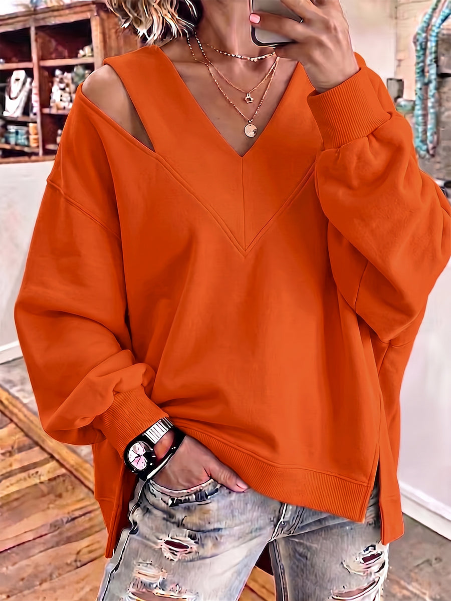 Valentina - Felpa Oversize Chic con Scollo a V e Taglio