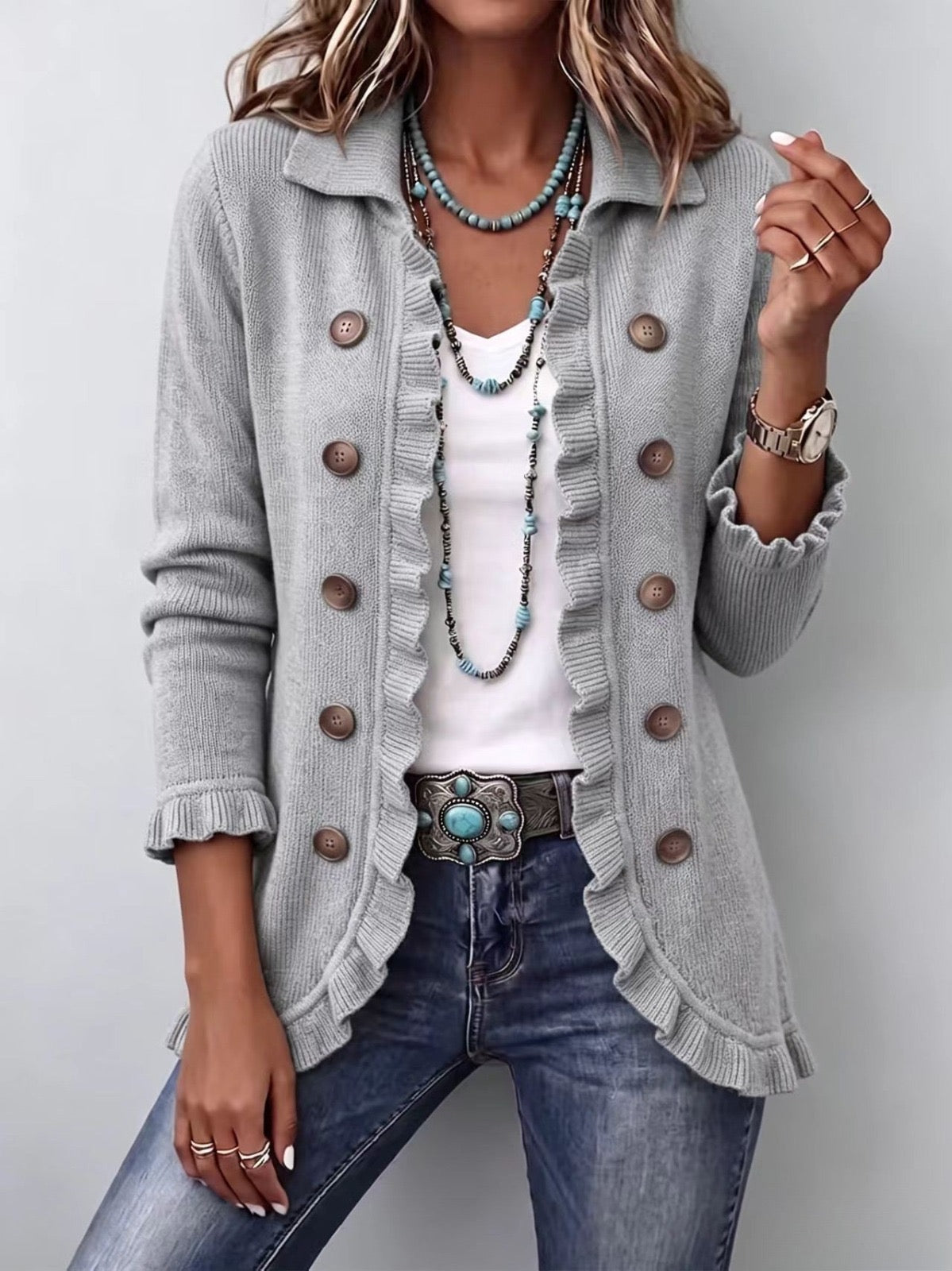 Teresa | Chaqueta Punto Acanalado Gris Jaspeado