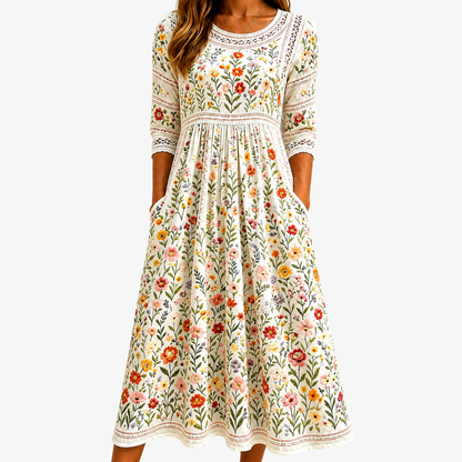 Julia - Abito midi floreale con dettaglio crochet