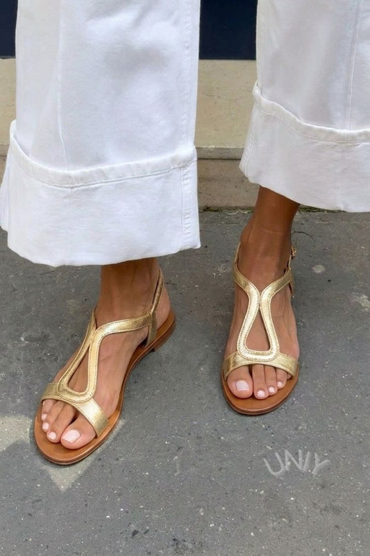 Sandali bassi casual slingback color oro metallizzato con cut-out
