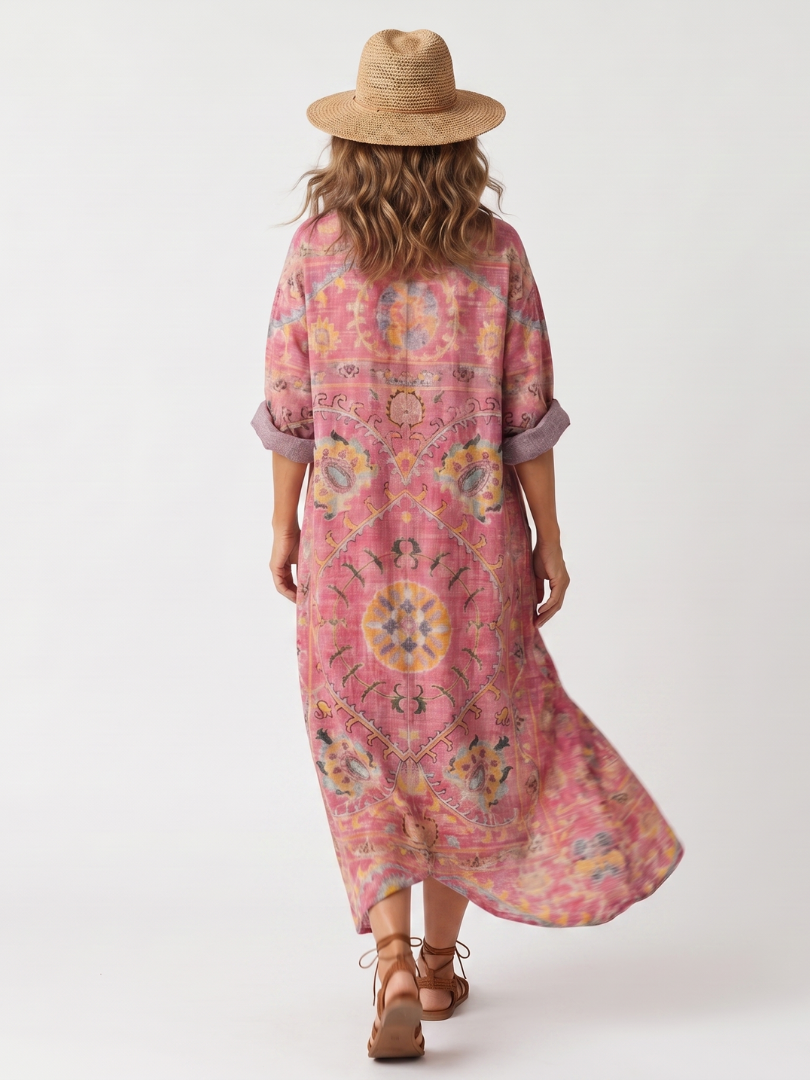 Domenica | Vestito midi rilassato stampato con tasche