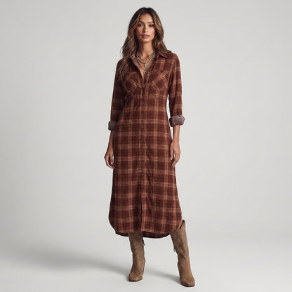 Matilde | Abito Camicia a Quadri Verdi con Orlo Asimmetrico