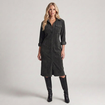 Valentina | Abito Camicia Effetto Camoscio con Bottoni