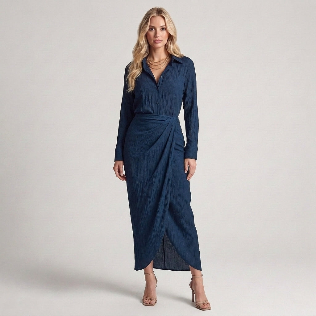 Isabel - Camicia blu gonna lunga elegante