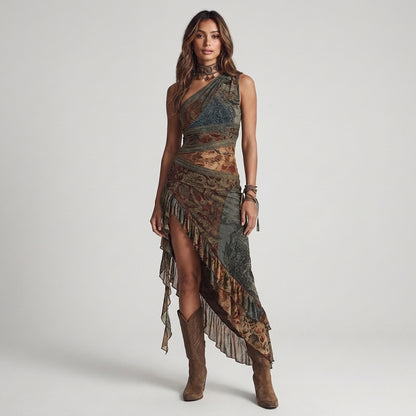 Alice | Abito Asimmetrico Monospalla Stile Boho