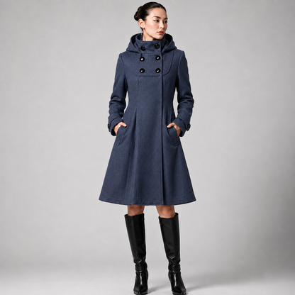 Celeste - Cappotto midi con cappuccio