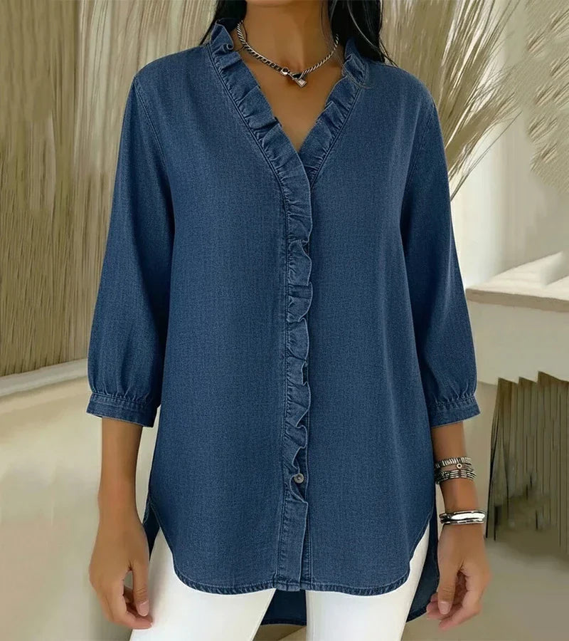 Clemencia — Blusa fluida con scollo a V e volant