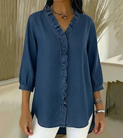 Clemencia — Blusa fluida con scollo a V e volant