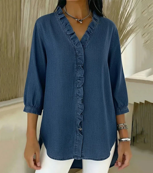 Clemencia — Blusa fluida con scollo a V e volant