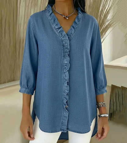 Clemencia — Blusa fluida con scollo a V e volant