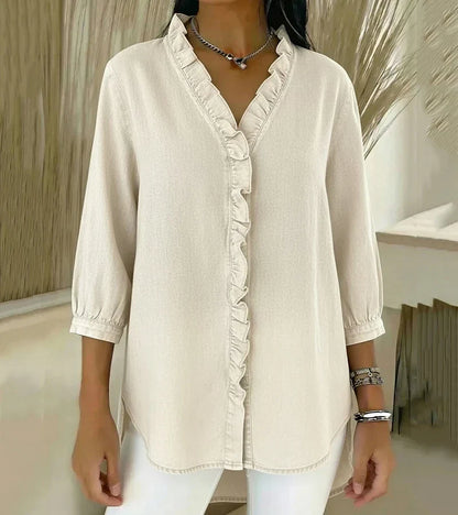 Clemencia — Blusa fluida con scollo a V e volant