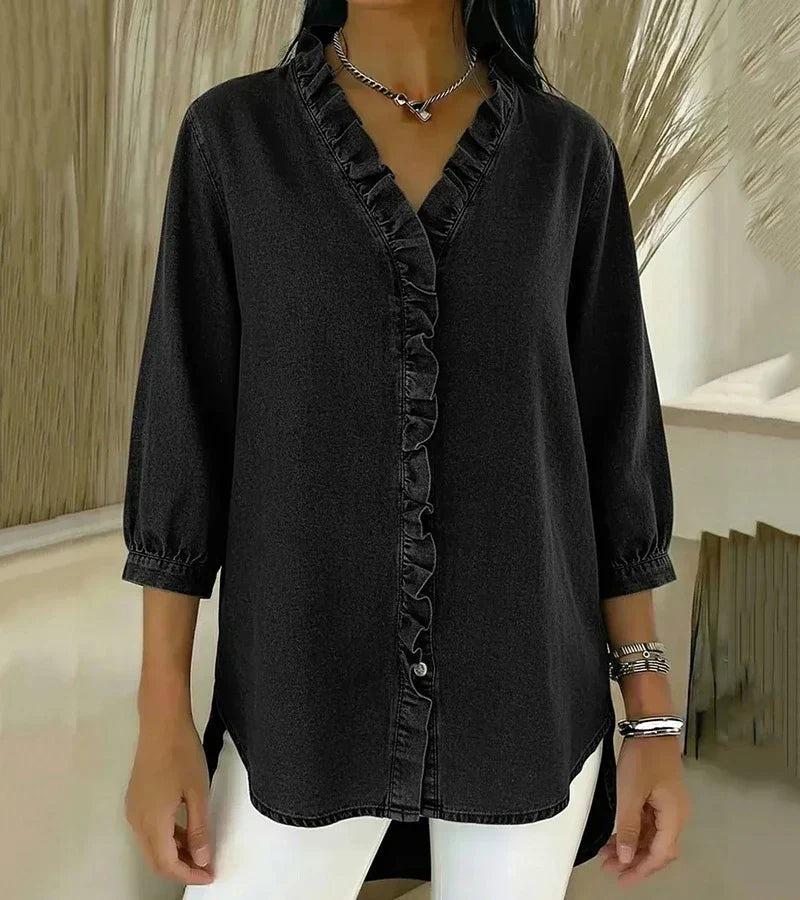 Clemencia — Blusa fluida con scollo a V e volant
