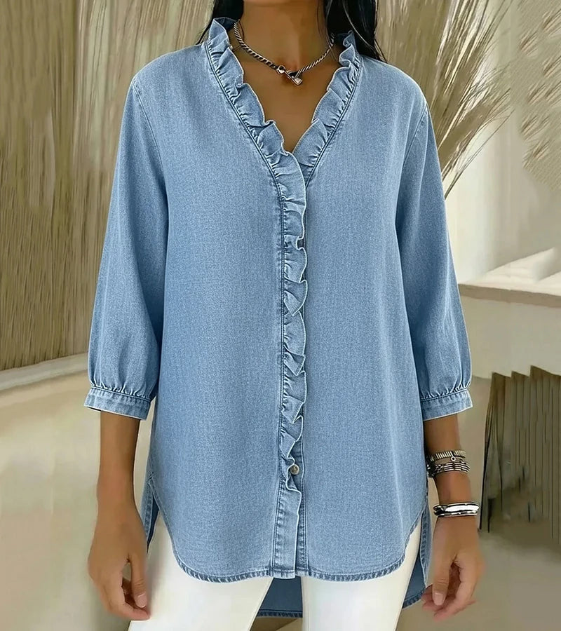 Clemencia — Blusa fluida con scollo a V e volant