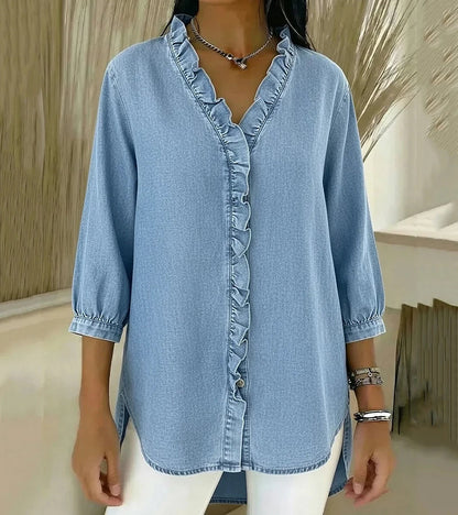 Clemencia — Blusa fluida con scollo a V e volant
