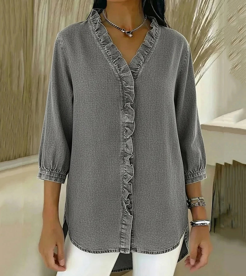 Clemencia — Blusa fluida con scollo a V e volant