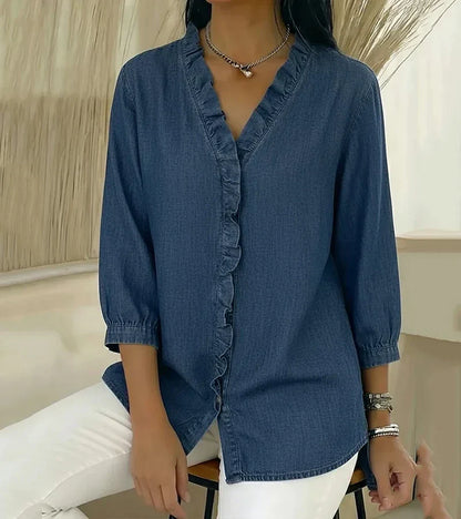 Clemencia — Blusa fluida con scollo a V e volant