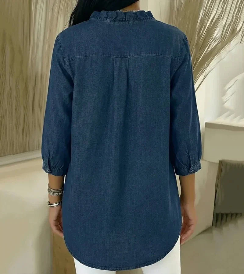 Clemencia — Blusa fluida con scollo a V e volant