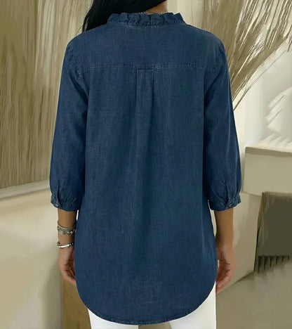 Clemencia — Blusa fluida con scollo a V e volant