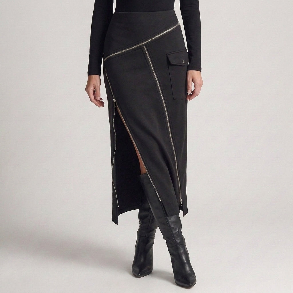 Elena - Collo alto zip tasche asimmetrico