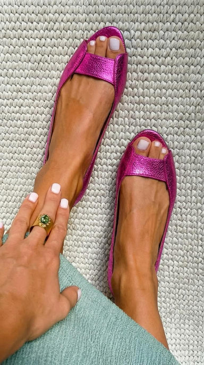 Ballerine flat color oro champagne metallizzato, punta aperta, chic