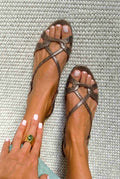 Sandali bassi color bronzo slingback, punta aperta, stampa pitonata