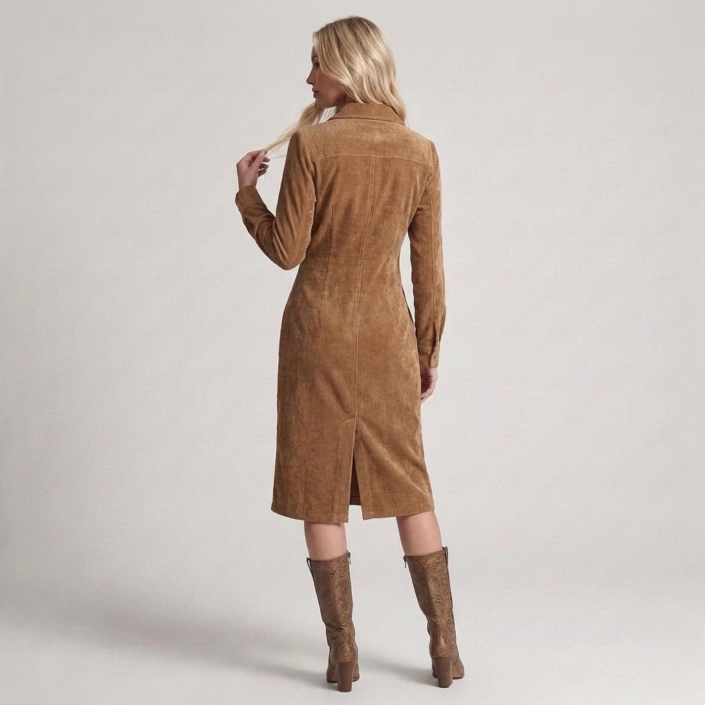 Valentina | Abito Camicia Effetto Camoscio con Bottoni
