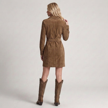 Eleonora | Abito Camicia Effetto Camoscio con Cintura