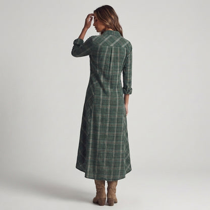 Matilde | Abito Camicia a Quadri Verdi con Orlo Asimmetrico