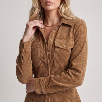 Valentina | Abito Camicia Effetto Camoscio con Bottoni