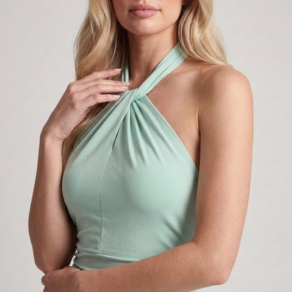 Diana | Abito Lungo Verde Menta con Collo all'Americana