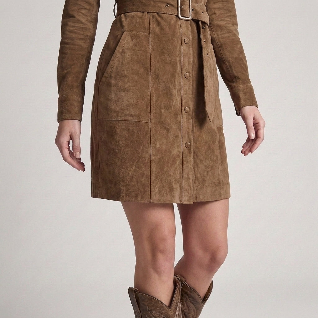Eleonora | Abito Camicia Effetto Camoscio con Cintura