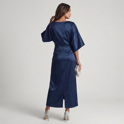Perla | Abito Midi Blu Notte con Maniche Ampie