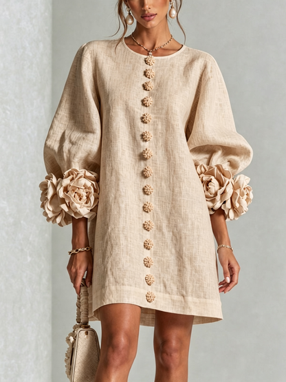 Ana - Vestito corto con polsini floreali