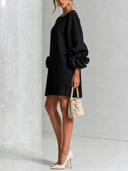 Ana - Vestito corto con polsini floreali