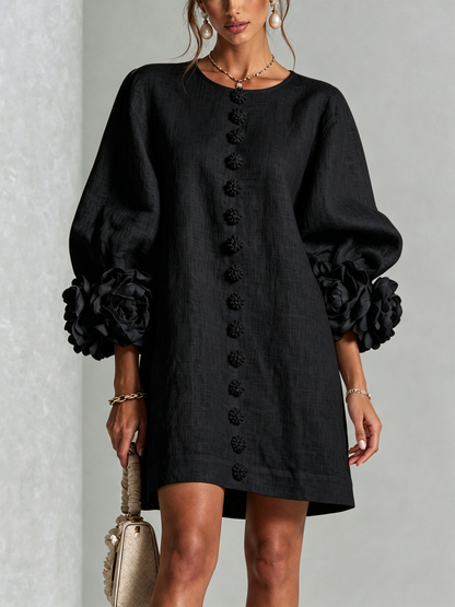 Ana - Vestito corto con polsini floreali