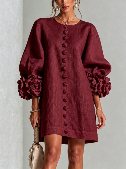Ana - Vestito corto con polsini floreali