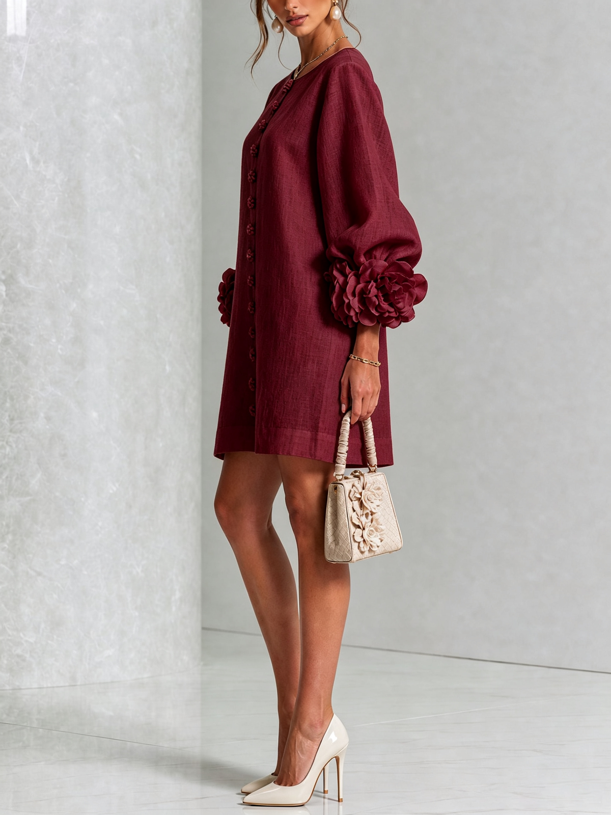 Ana - Vestito corto con polsini floreali
