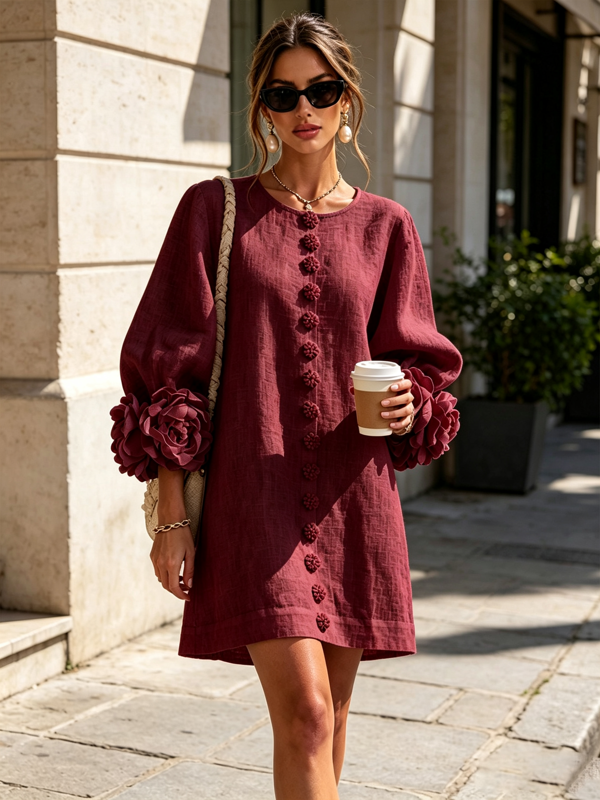 Ana - Vestito corto con polsini floreali
