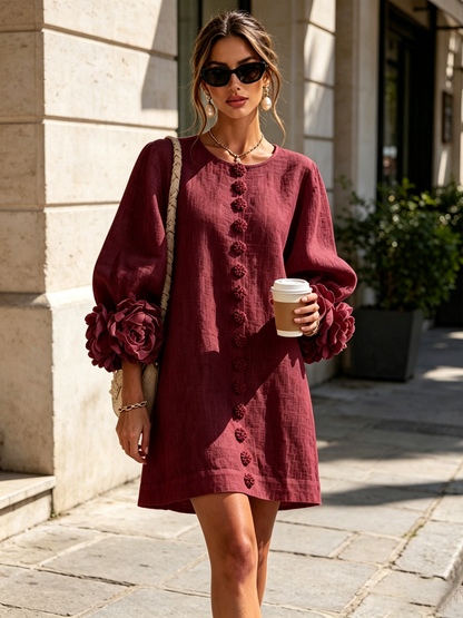 Ana - Vestito corto con polsini floreali