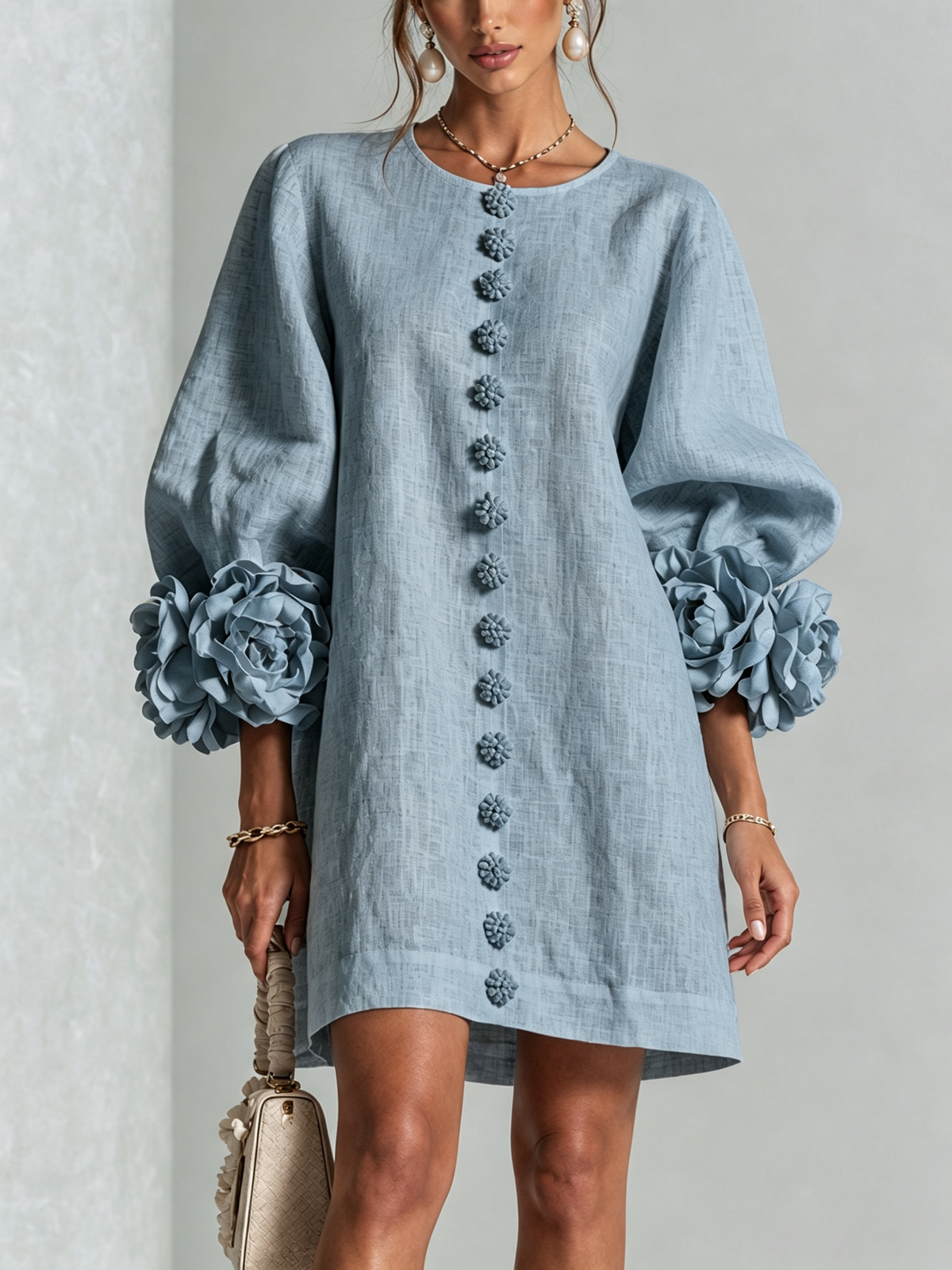 Ana - Vestito corto con polsini floreali