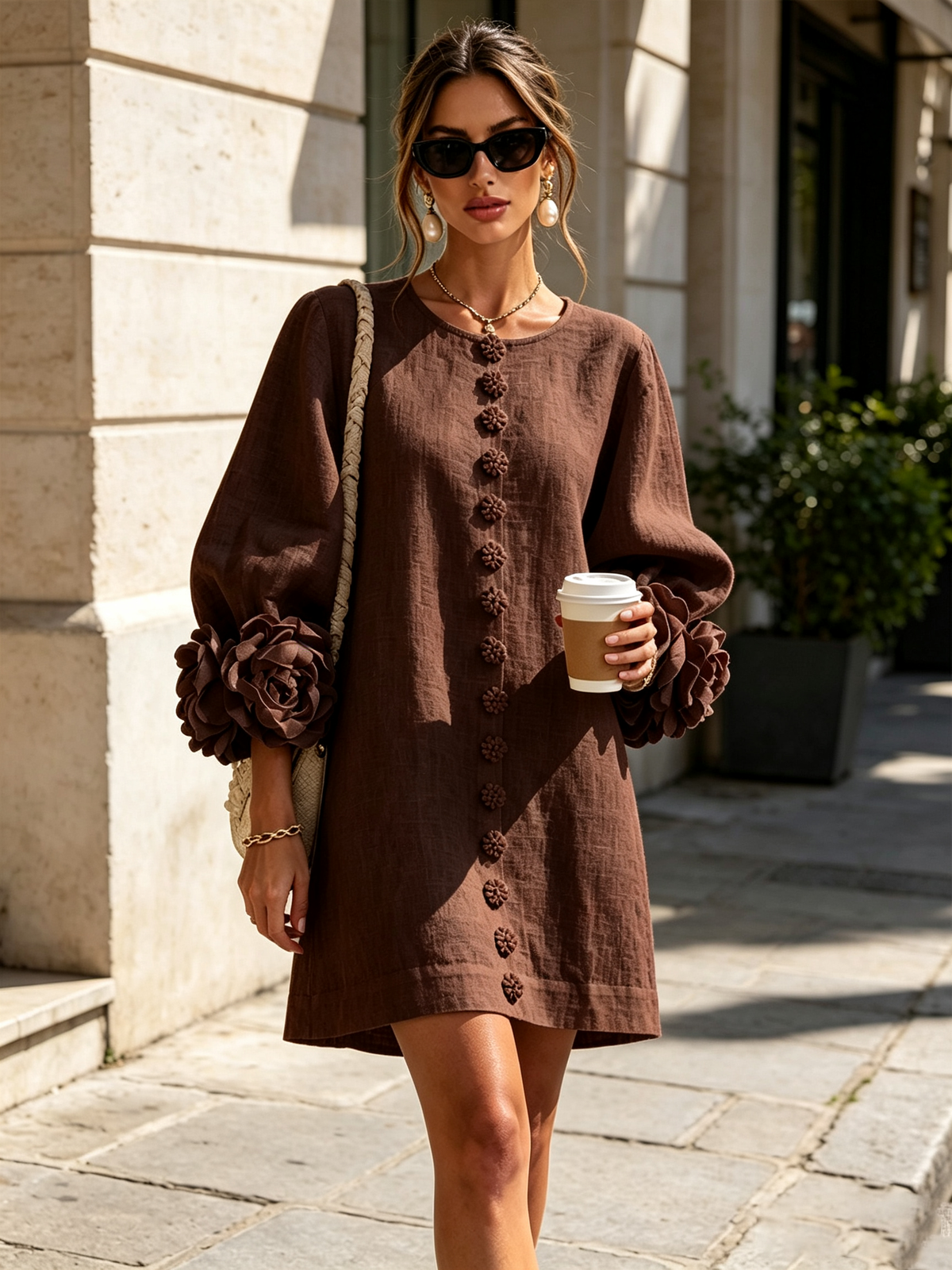 Ana - Vestito corto con polsini floreali