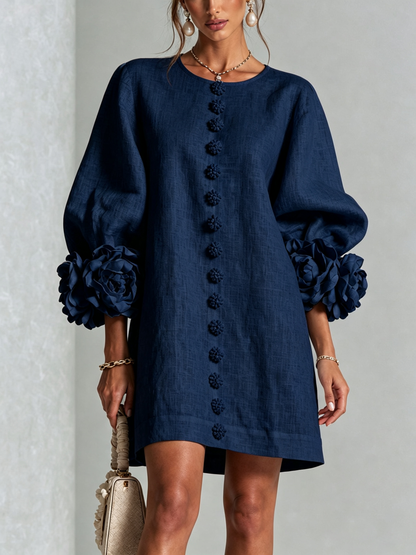 Ana - Vestito corto con polsini floreali