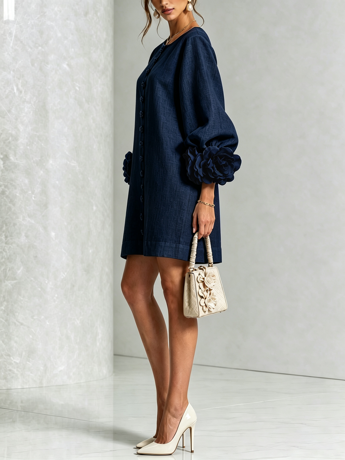 Ana - Vestito corto con polsini floreali