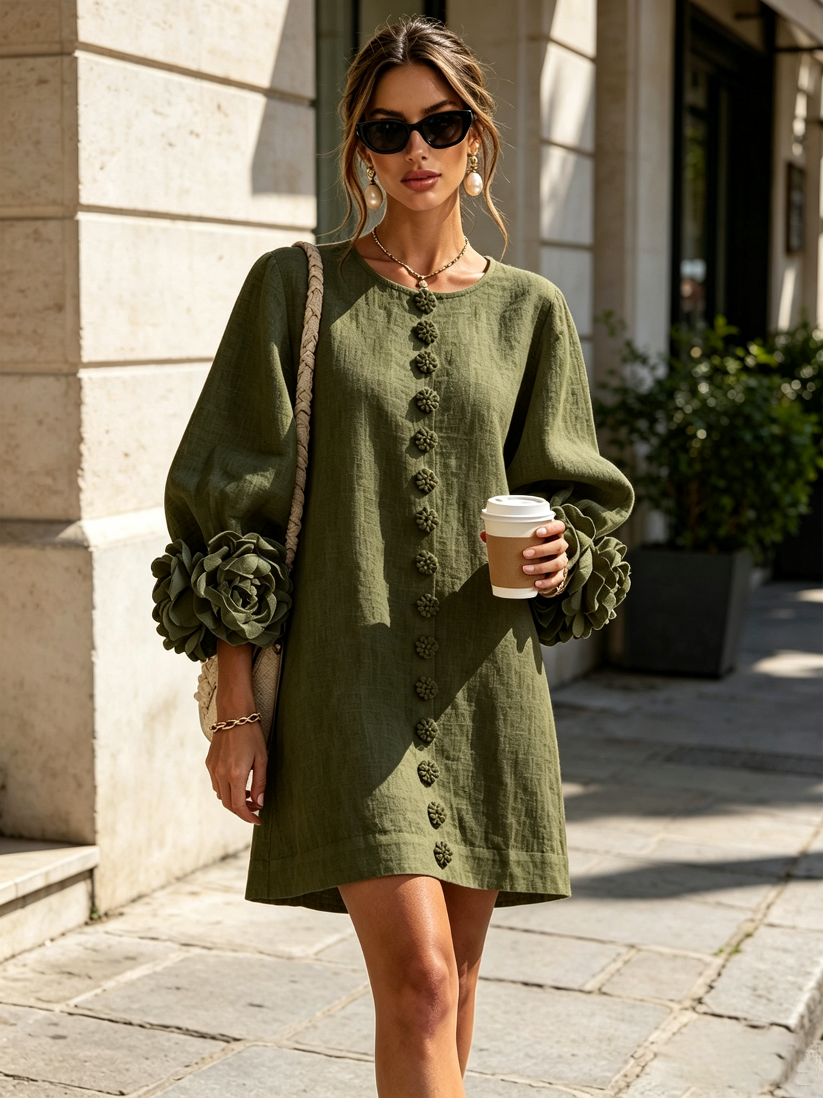 Ana - Vestito corto con polsini floreali