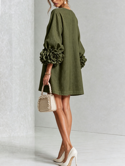 Ana - Vestito corto con polsini floreali