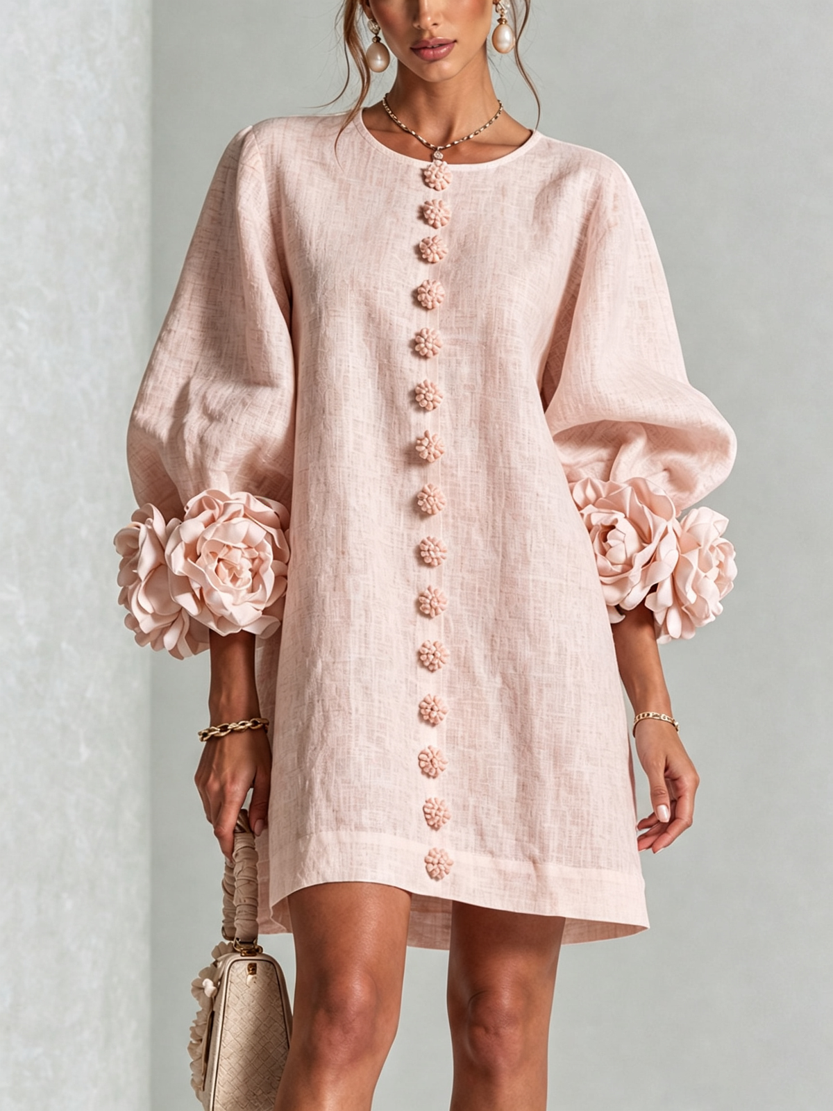 Ana - Vestito corto con polsini floreali