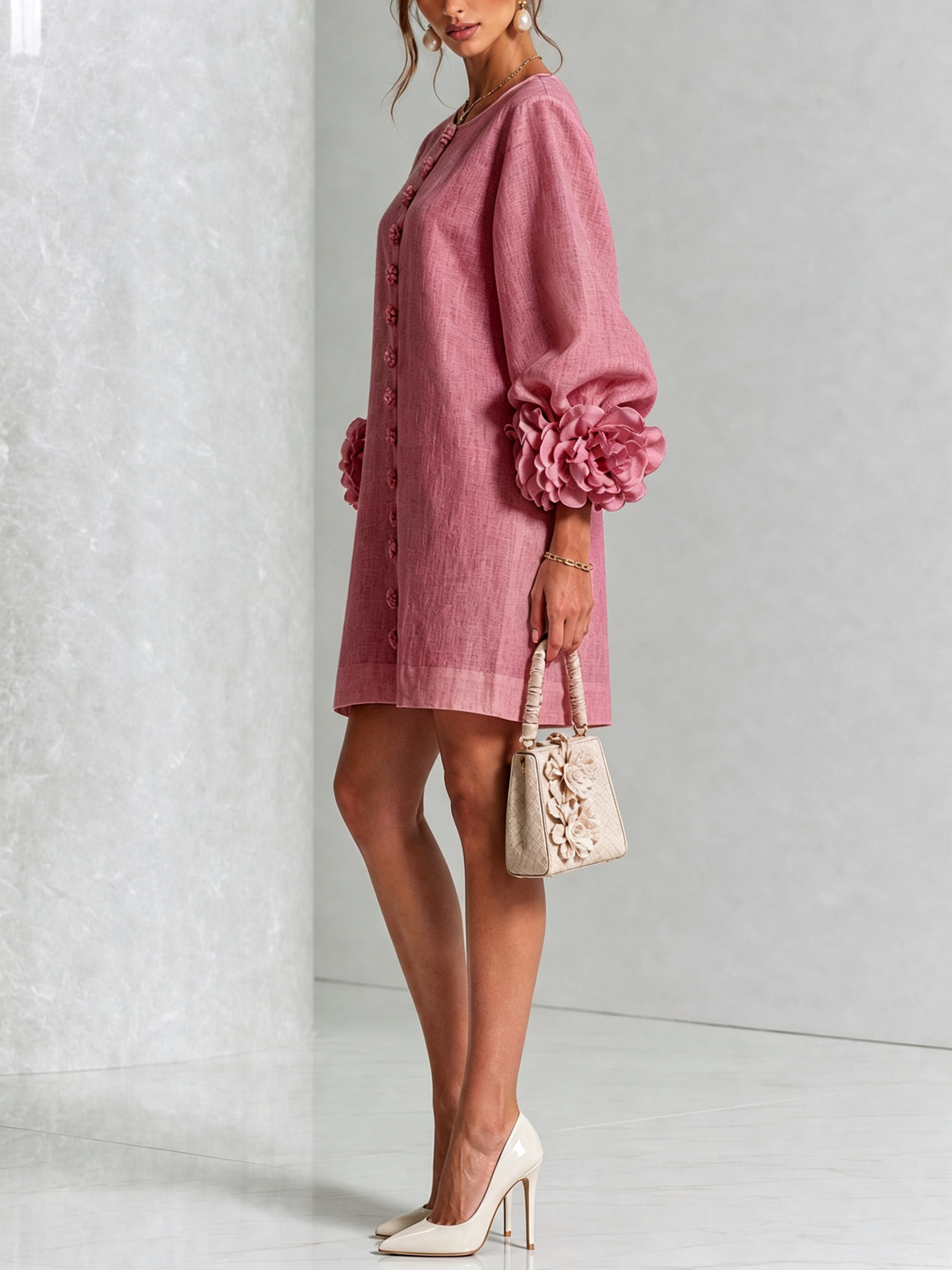 Ana - Vestito corto con polsini floreali