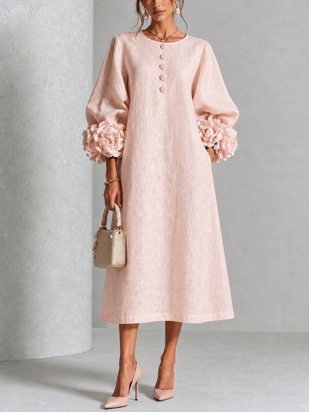 Desiré - Vestito midi con polsini floreali